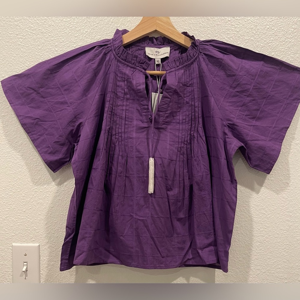 Never A Wallflower Womens Cotton Short Sleeve Purple Blouse Size XS NEW BOHO